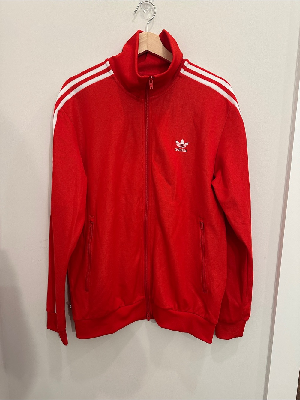 adidas Red Full-Zip Three-Stripe Track Jacket